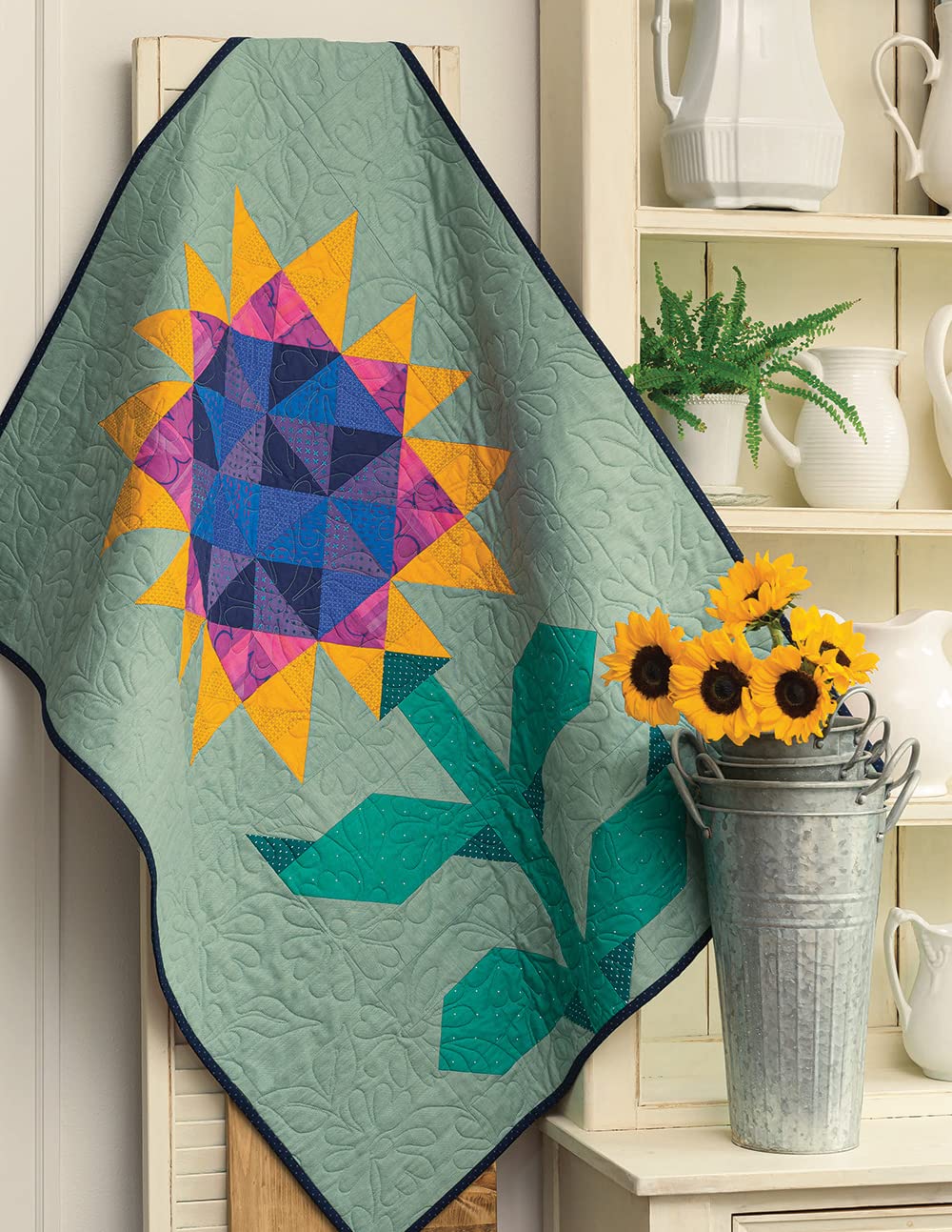 Sunflower on green background quilt