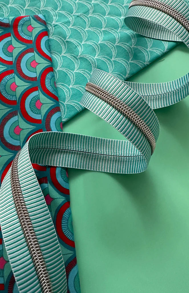 Zipper Tape- Teal Stripe with Nickel