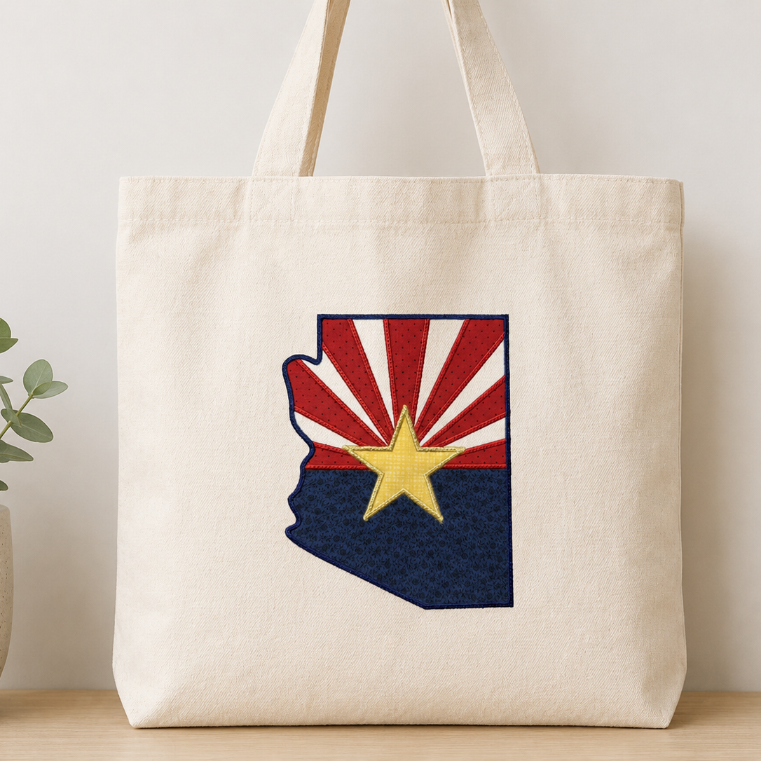 Tote bag with Arizona state design on a light background