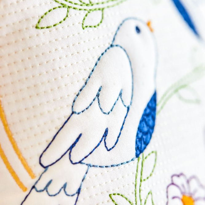 Kimberbell Embroidery Club - August 2024: Happy As a Lark Trapunto Pillow