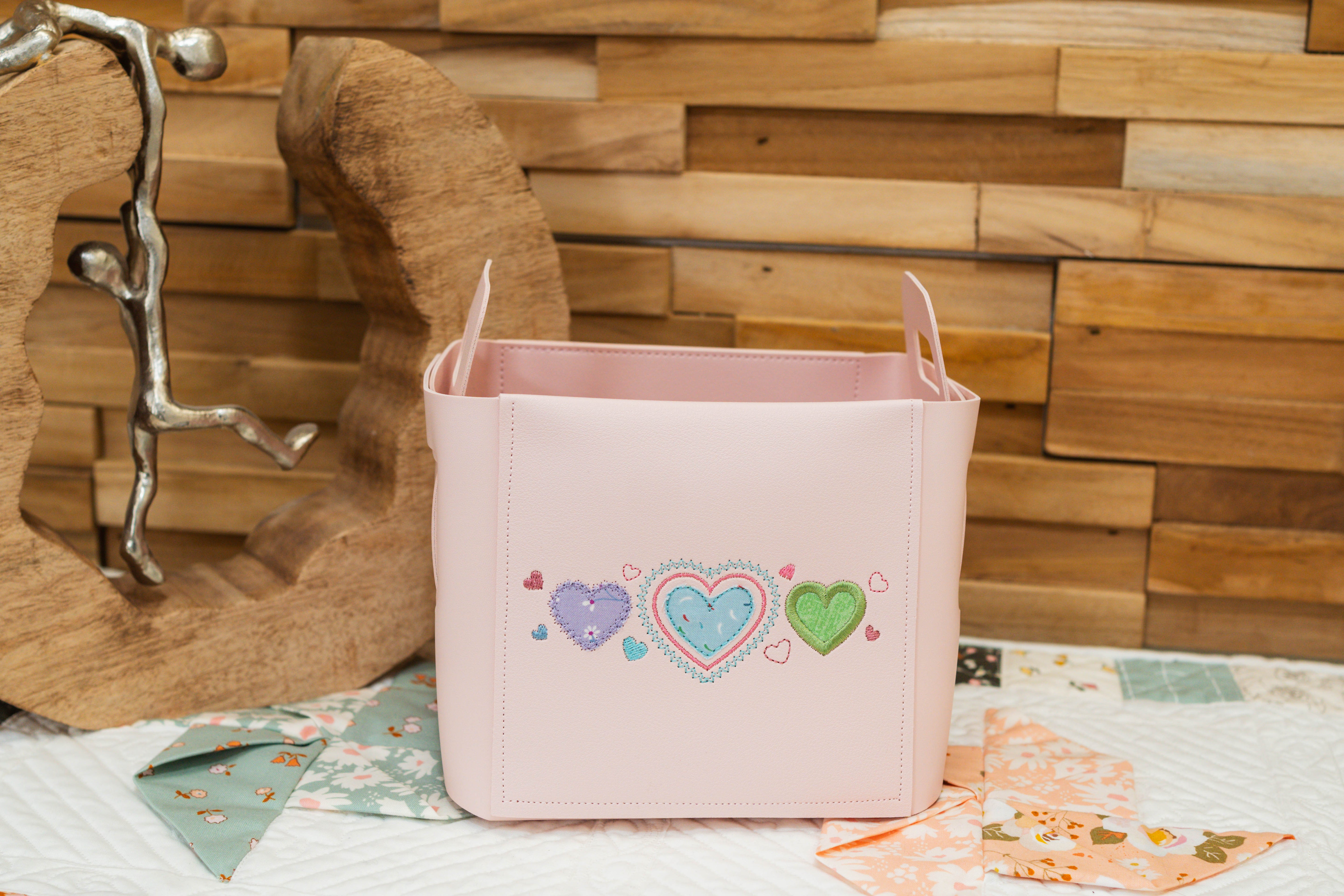 Kimberbell Folding Storage Tote Blank- Blush Hearts