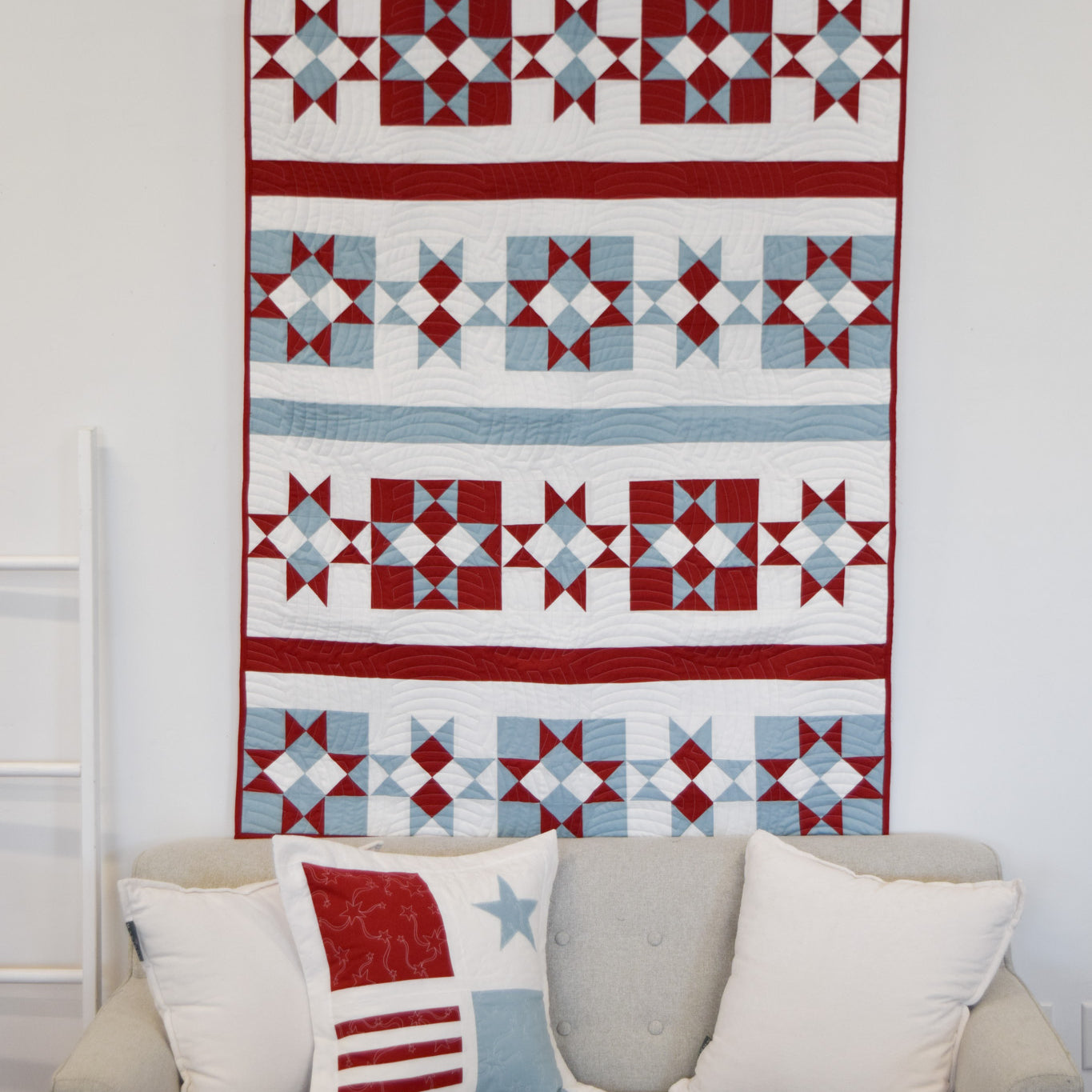 Patriotic Stars Quilt with Patriotic Porch Pillow
