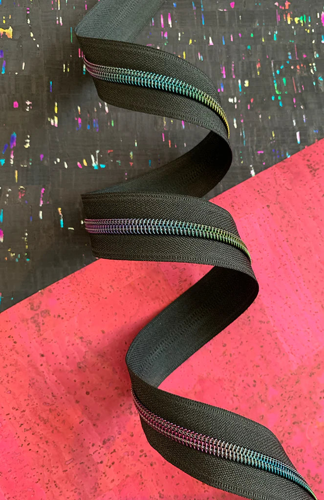 Zipper Tape- Black with Rainbow
