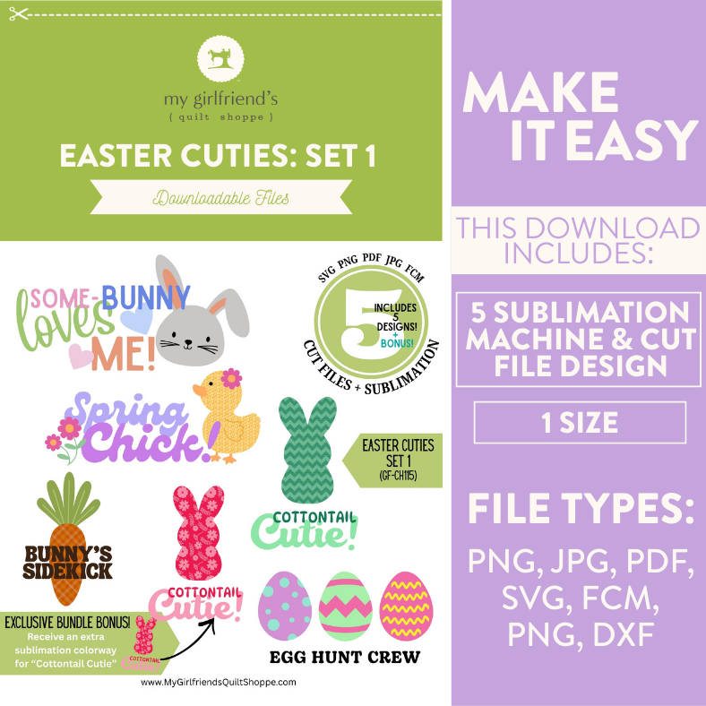 Easter-themed cut files set with branding and file type information.
