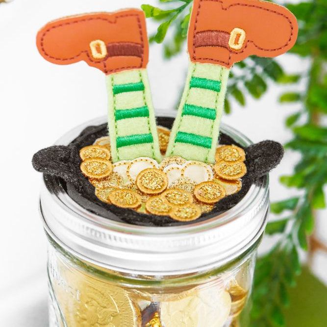 Kimberbell Embroidery Club - February 2024: Pot O' Gold Jar Topper & Gift Tag