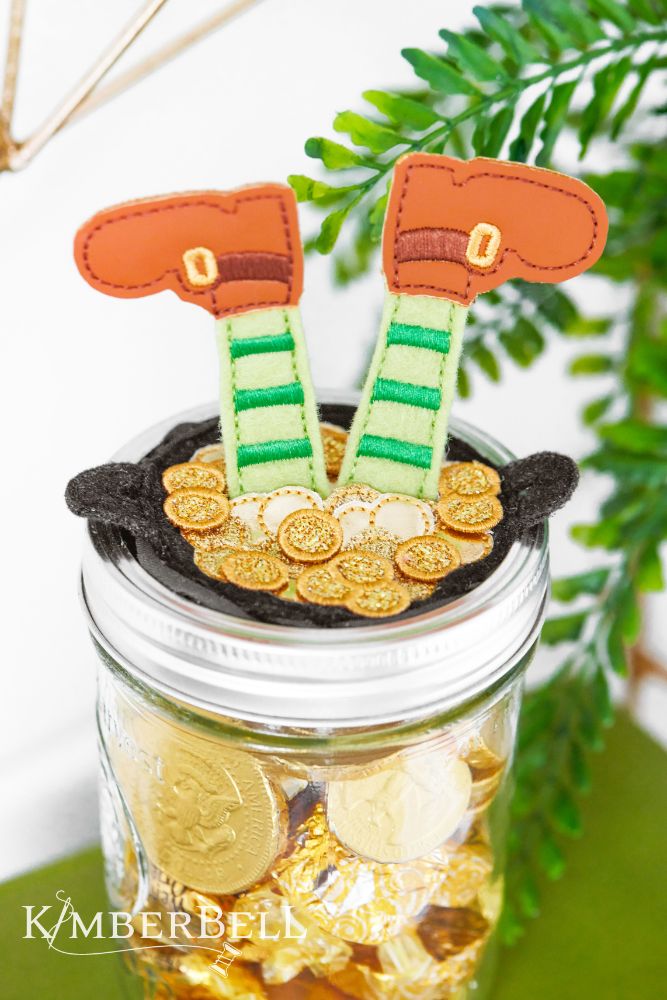 Kimberbell Embroidery Club - February 2024: Pot O' Gold Jar Topper & Gift Tag