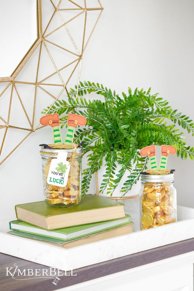 Kimberbell Embroidery Club - February 2024: Pot O' Gold Jar Topper & Gift Tag