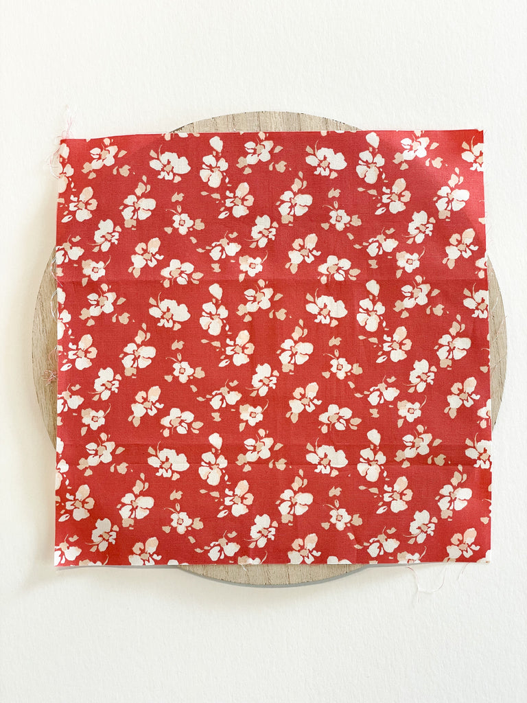 Rising Blooms, Tulip Red Fabric with white flowers