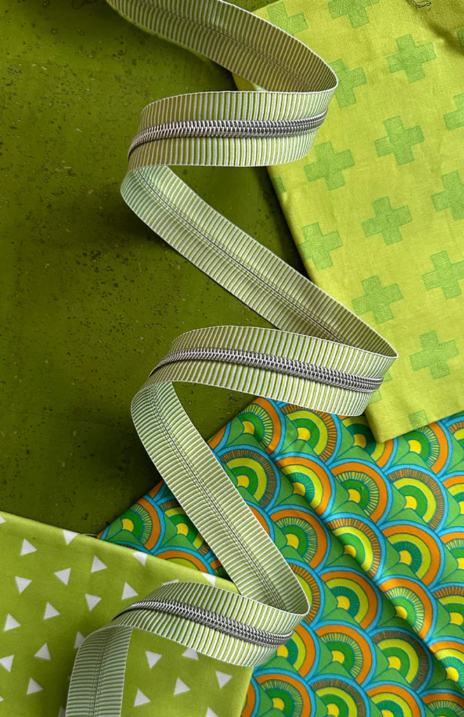 Zipper Tape- Lime Stripe with Nickel