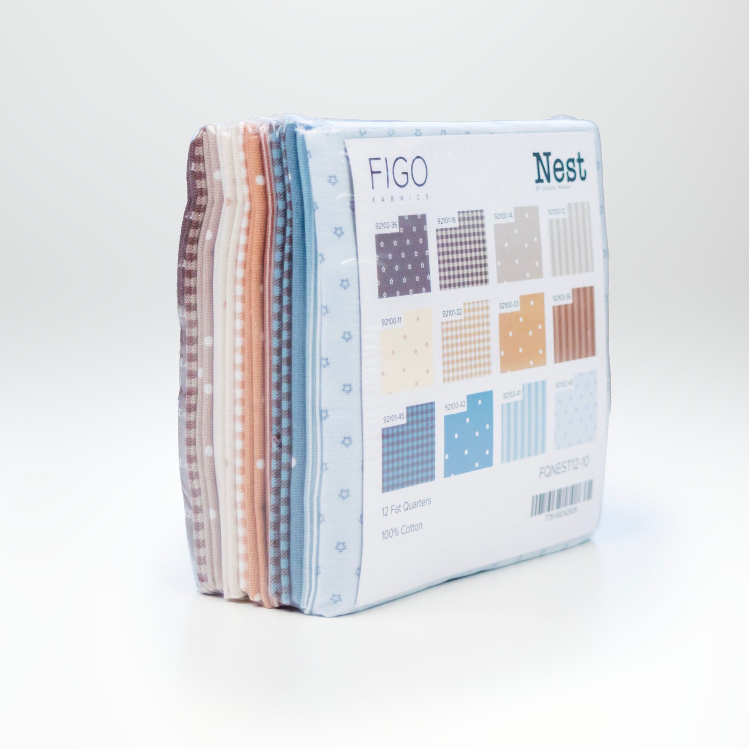 Pack of fabric swatches with 'Nest' branding on a white background