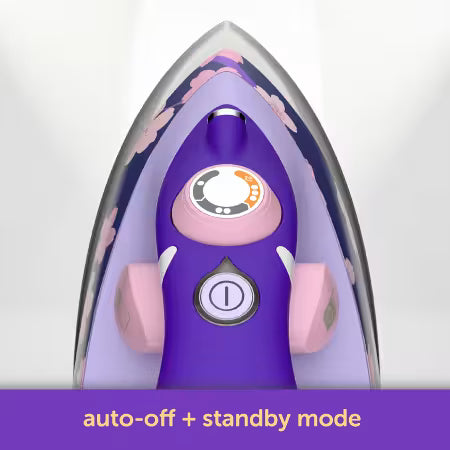 Purple iron with pink accents on a white background
