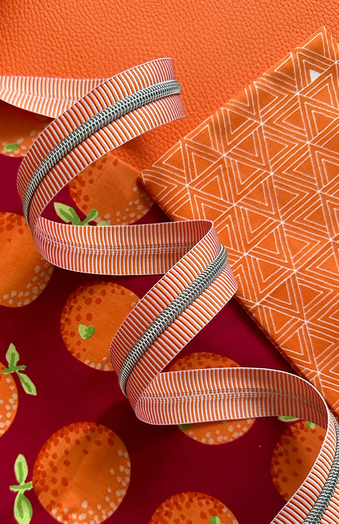 Zipper Tape- Orange Stripe with Nickel