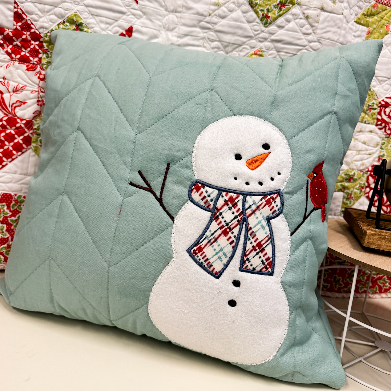 snowman pillow applique
