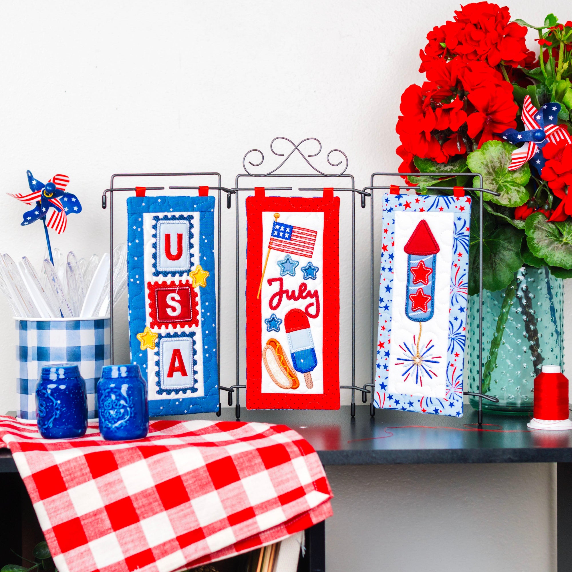 Decorative items with 4th of July theme on a table
