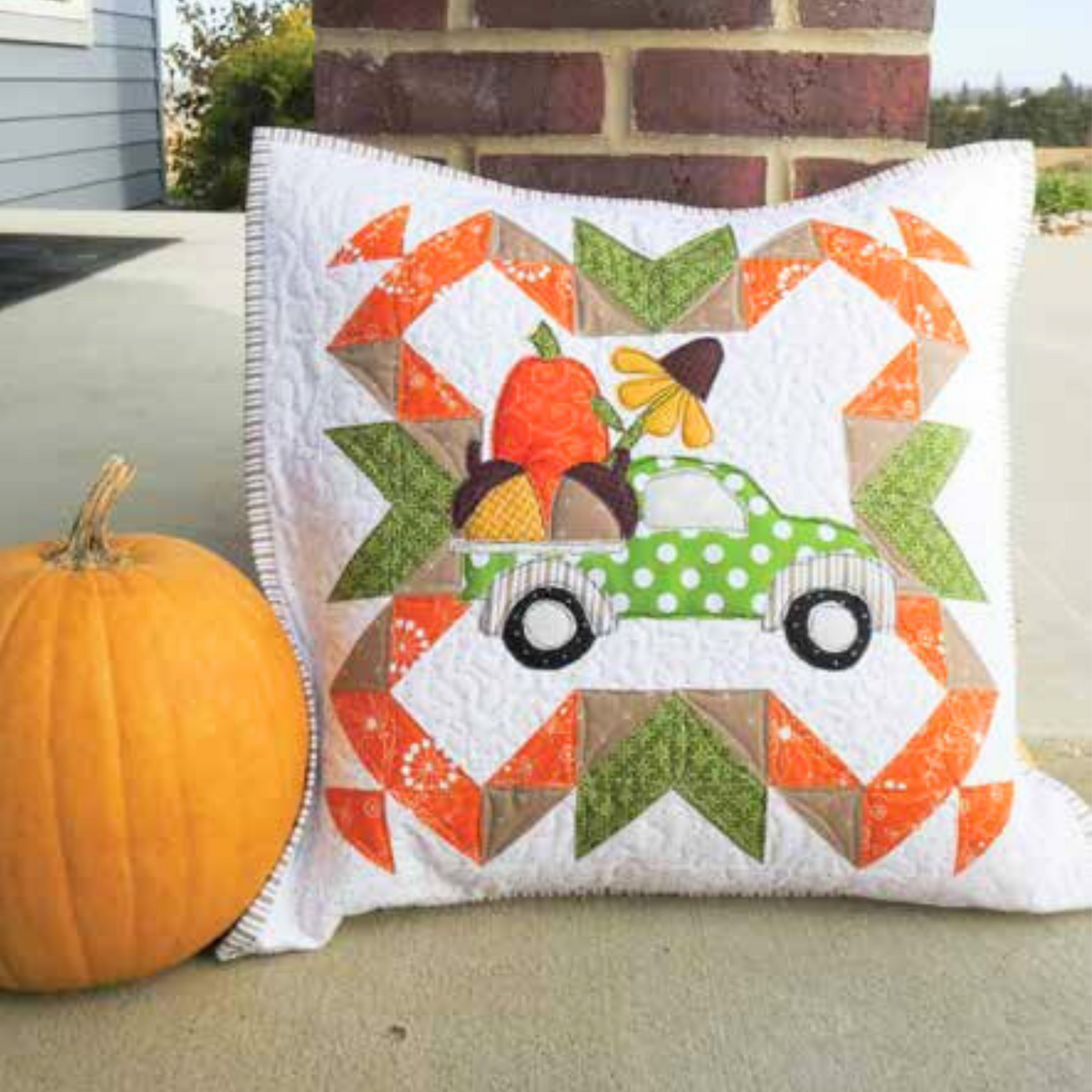 Fall Pillow Pattern with Pumpkin, Leaves, & Star - A Quilting Life