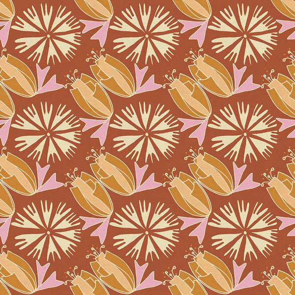 Paintbrush Studio Tulips & Flowers Orange fabric 