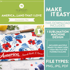 Product packaging for a sublimation design with floral pattern and text 'America...land that I love'.