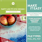 Product packaging with apples, a flag design, and text about a digital download for sublimation machine design.