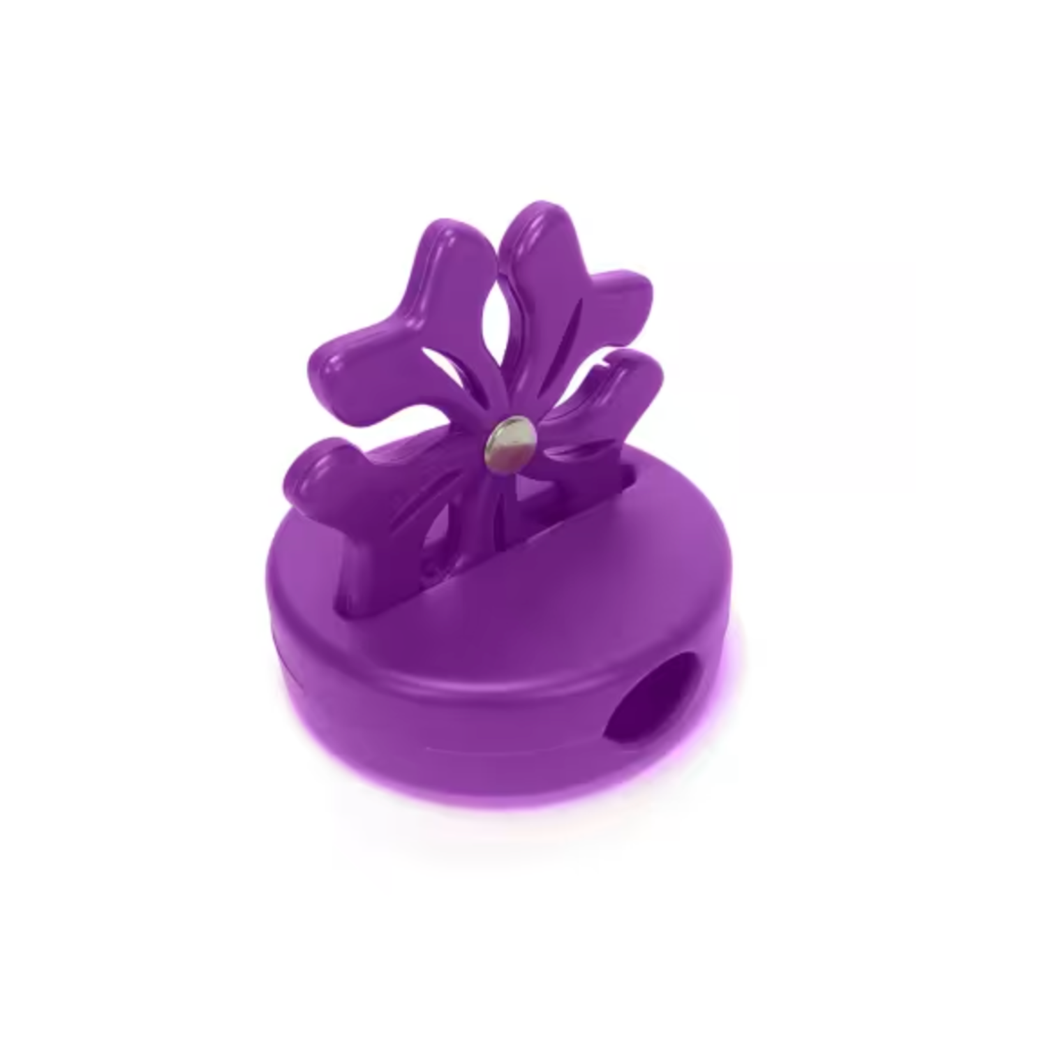 Purple plastic tool with a floral design on a white background