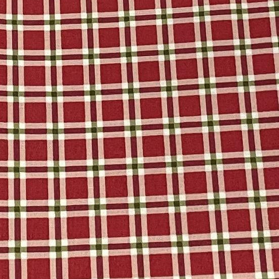 Red, green, and white plaid pattern fabric swatch
