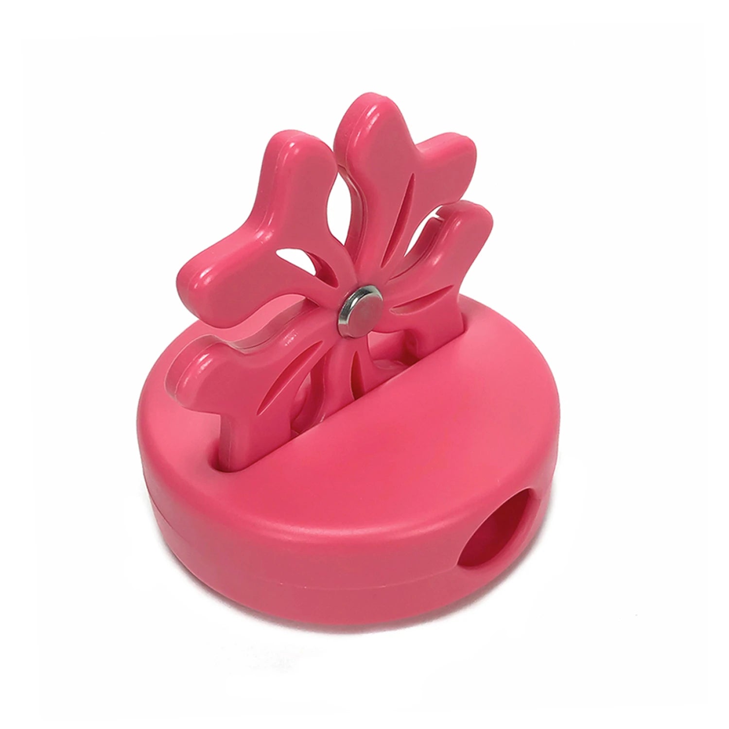 Pink plastic tool with a unique design on a white background