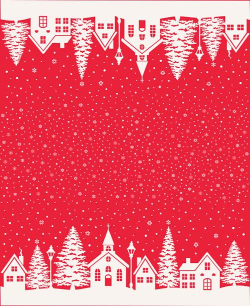 Christmas Village Double Border Print Pomegranate