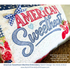 Embroidery design with 'American Sweetheart' text on a fabric background
