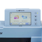 Blue Brother sewing machine with digital display on a white background