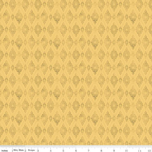 Riley Blake - Mon Cheri Diamond Damask, Yellow (1 Yard Cut)