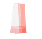 White towel with coral stripes on a white background