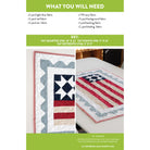 Quilt pattern with fabric requirements and measurements on a white background