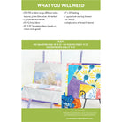 Quilt pattern with fabric requirements and materials listed on a white background