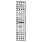 A long, narrow clear quilting ruler with black measurement markings, dotted grid lines, and circular size indicators, shown on a plain white background.
