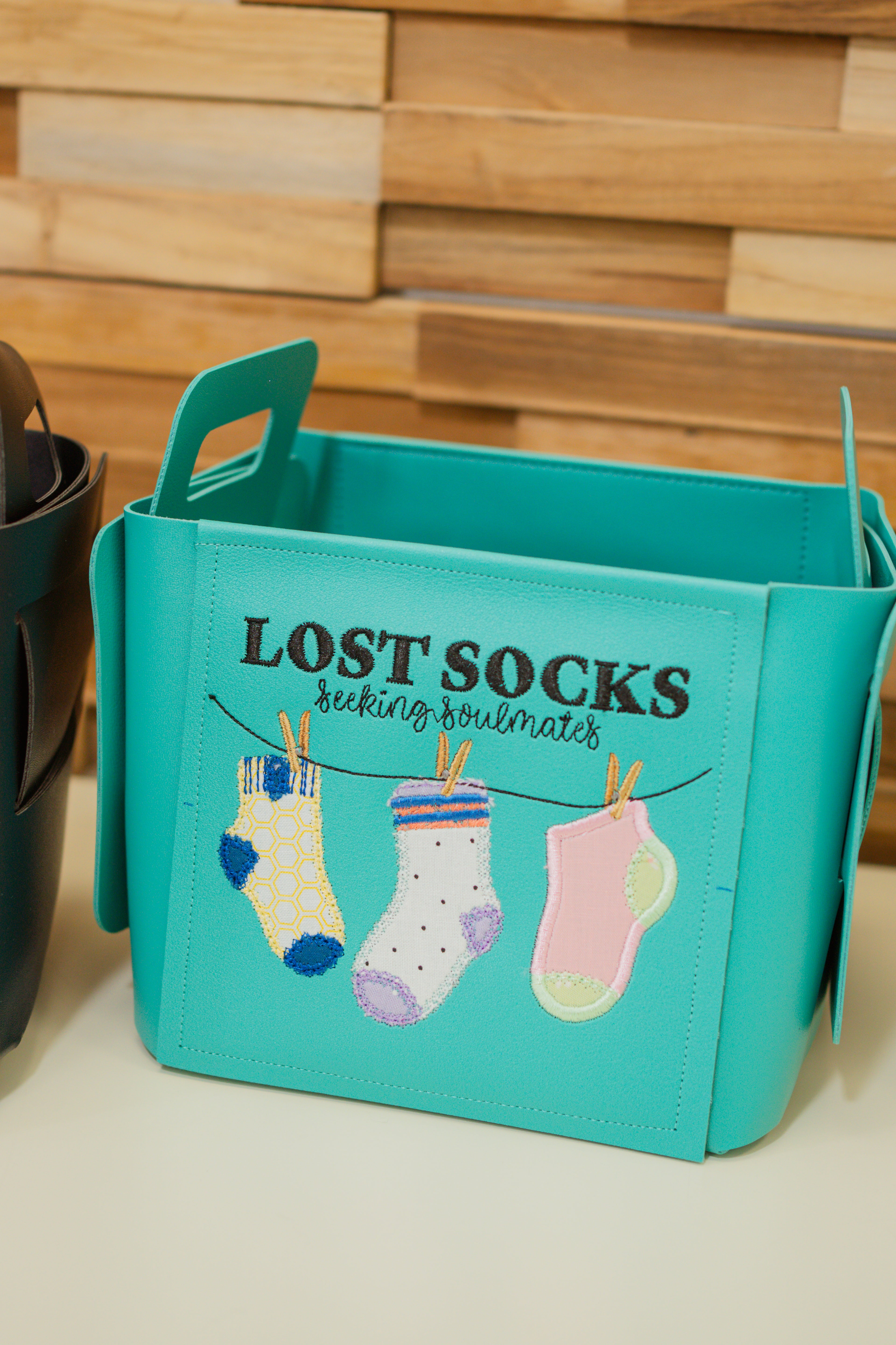 Kimberbell Folding Storage Tote Blank- Turquoise Socks