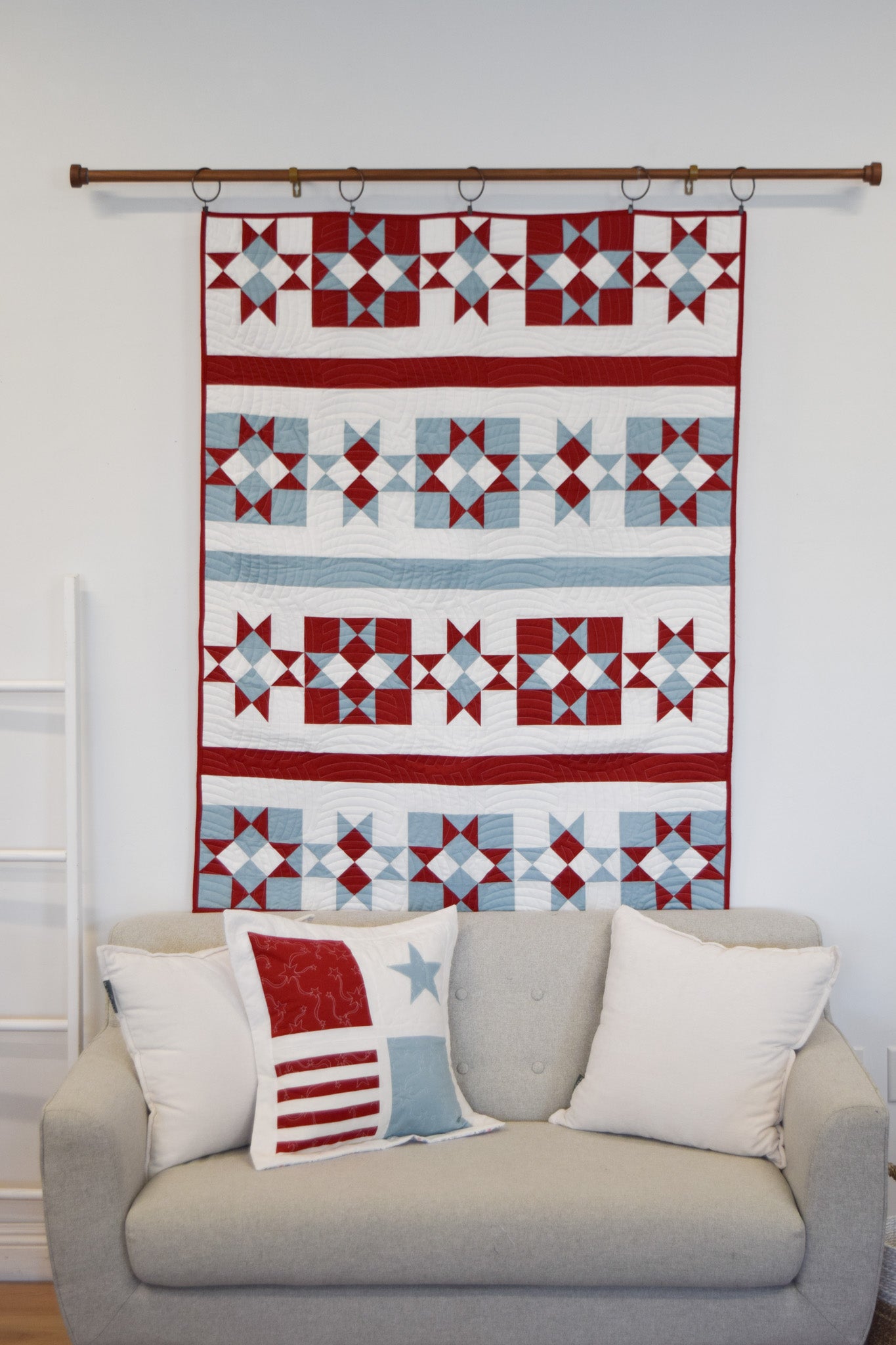Patriotic Stars Quilt with Patriotic Porch Pillow 