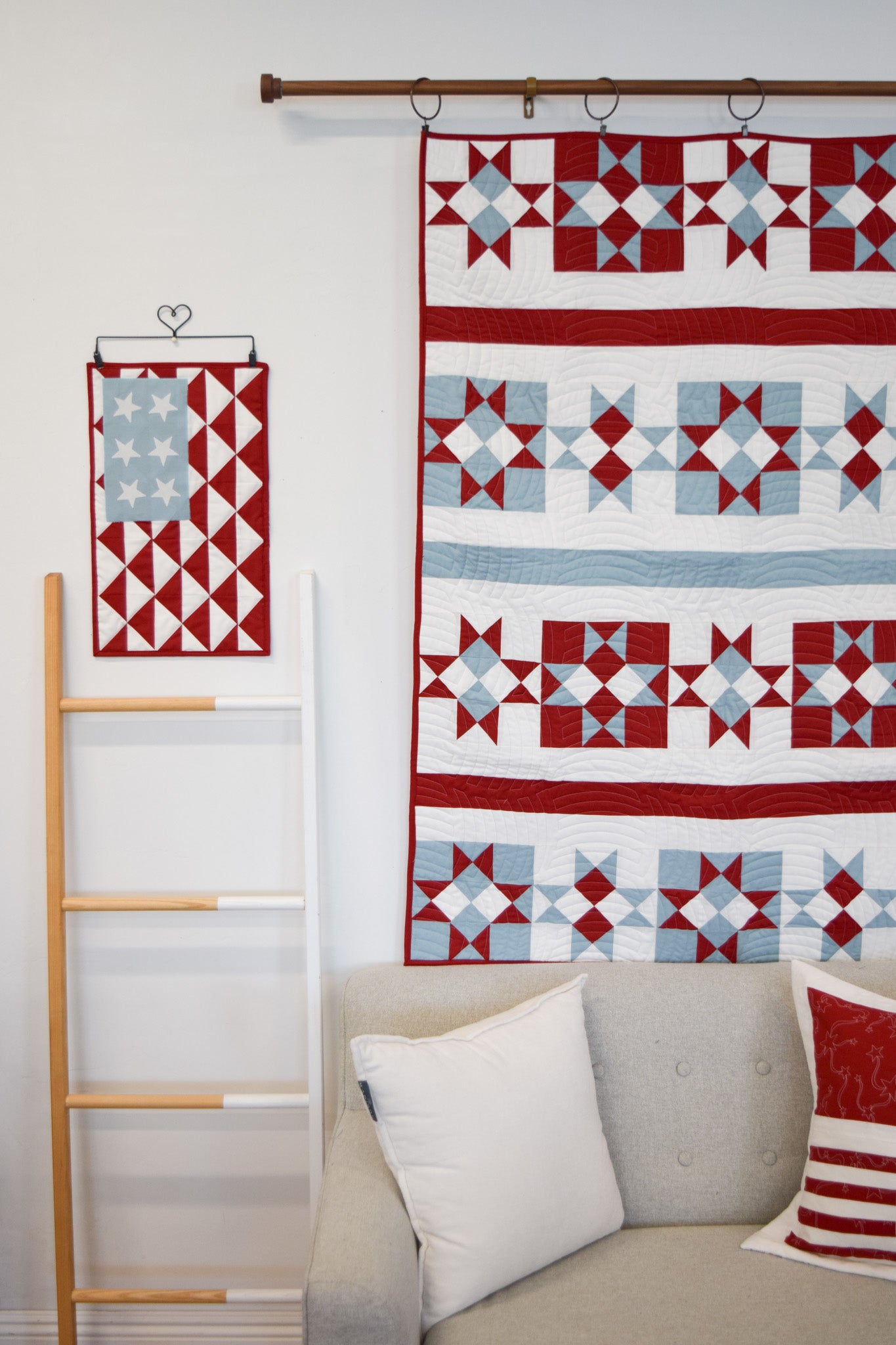 Patriotic Stars Quilt Kit With Patriotic Pennant Kit
