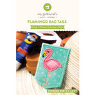 Flamingo bag tag pattern with 'my girlfriend's quilt shoppe' branding on a white background