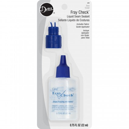 A package of Fray Check Liquid Seam Sealant by Dritz, which includes a fabric guide applicator.