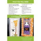 A pattern instruction sheet for 'Witch's Teeth' applique patches by Myrtle's Quilt Shop, detailing what is included in a $99 kit and providing a size key and fabric swatches.
