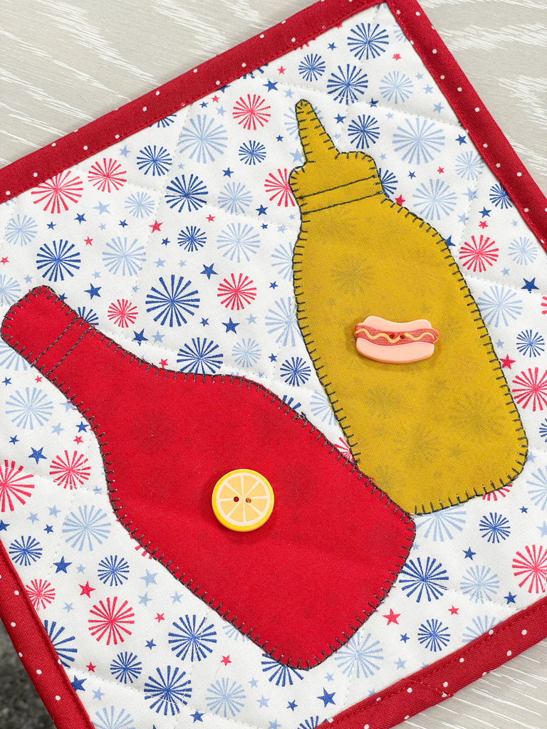 MGQS Monthly Kitchen Kits - June, hamburger, hotdog, ketchup, mustard design