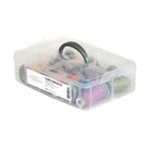 A clear plastic storage case containing a thread kit with multiple spools of thread in different colors, shown on a white background.