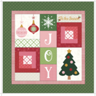 Christmas-themed patchwork design with 'JOY' and tree on a green background