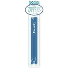 Blue zipper on a white card with 'Happy Zippers' branding.