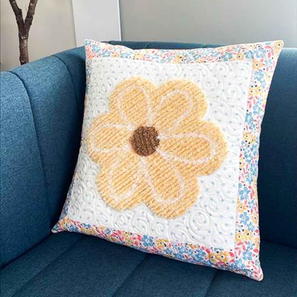 Flower Power Chenille Pillow displayed