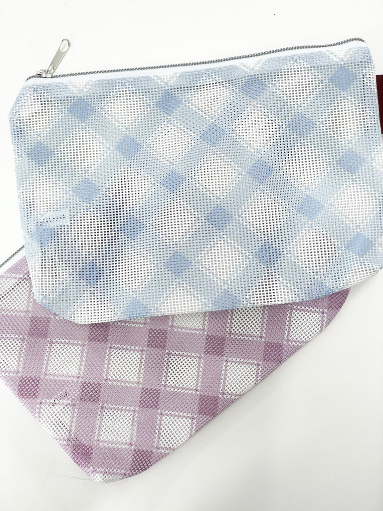 Bluebell and Lilac plaid mini zipper pouch 