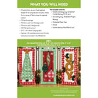 A product information sheet for a quilting pattern, titled 'WHAT YOU WILL NEED' with a key and photos of three finished quilted hanging panels decorated with Christmas motifs. The sheet includes text about included and excluded materials and a brand footer reading 'MY GIRLFRIEND'S QUILT SHOP'.