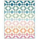 A square quilted fabric panel featuring a geometric diamond pattern with a vertical color gradient. The design transitions from teal and blue at the top, through mint green, light blue, pink, peach, and red gingham, ending with pink floral patterns at the bottom.