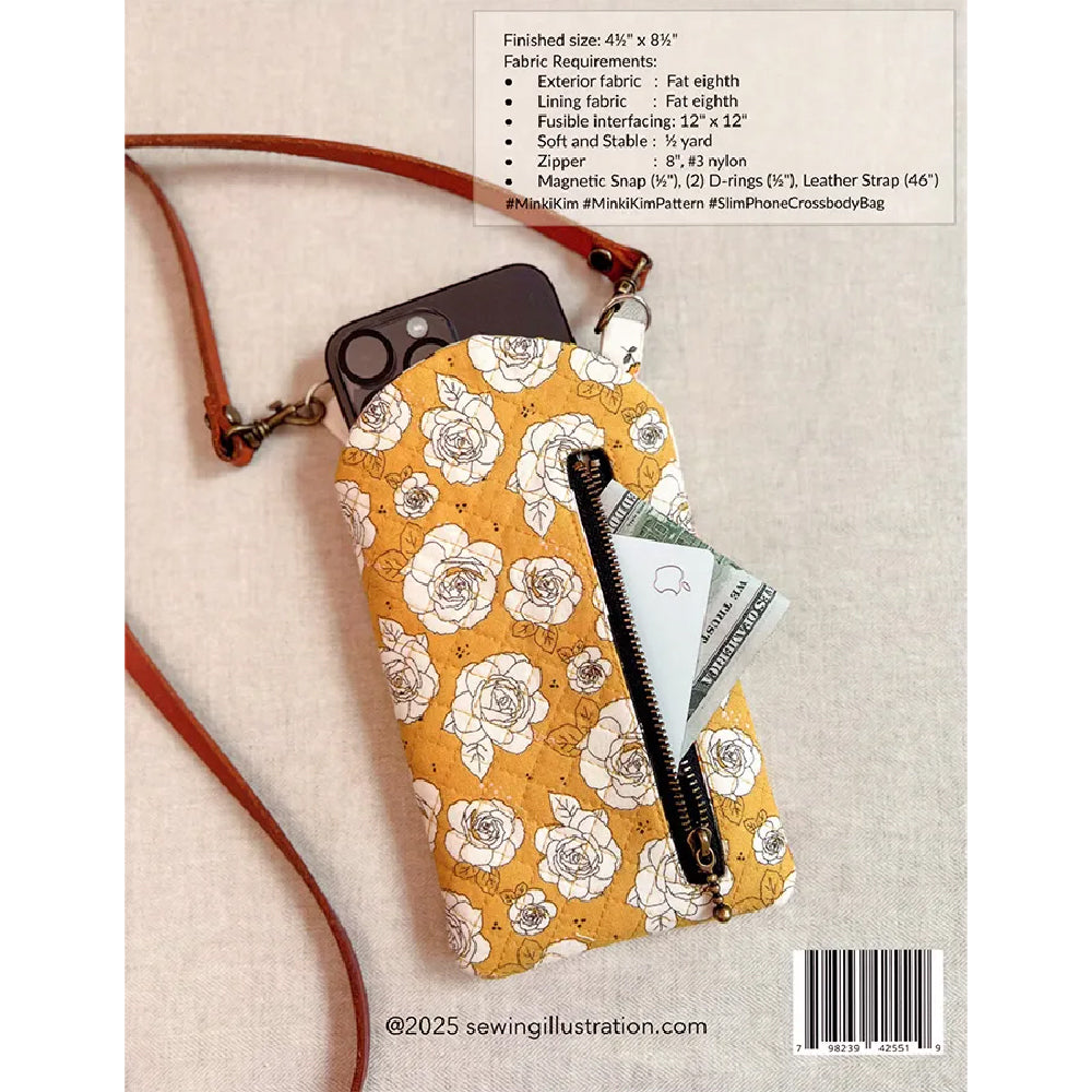 Floral patterned phone crossbody bag with zipper pocket on a beige background