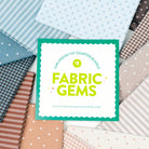 Collection of fabric swatches with a 'Fabric Gems' label in the center.