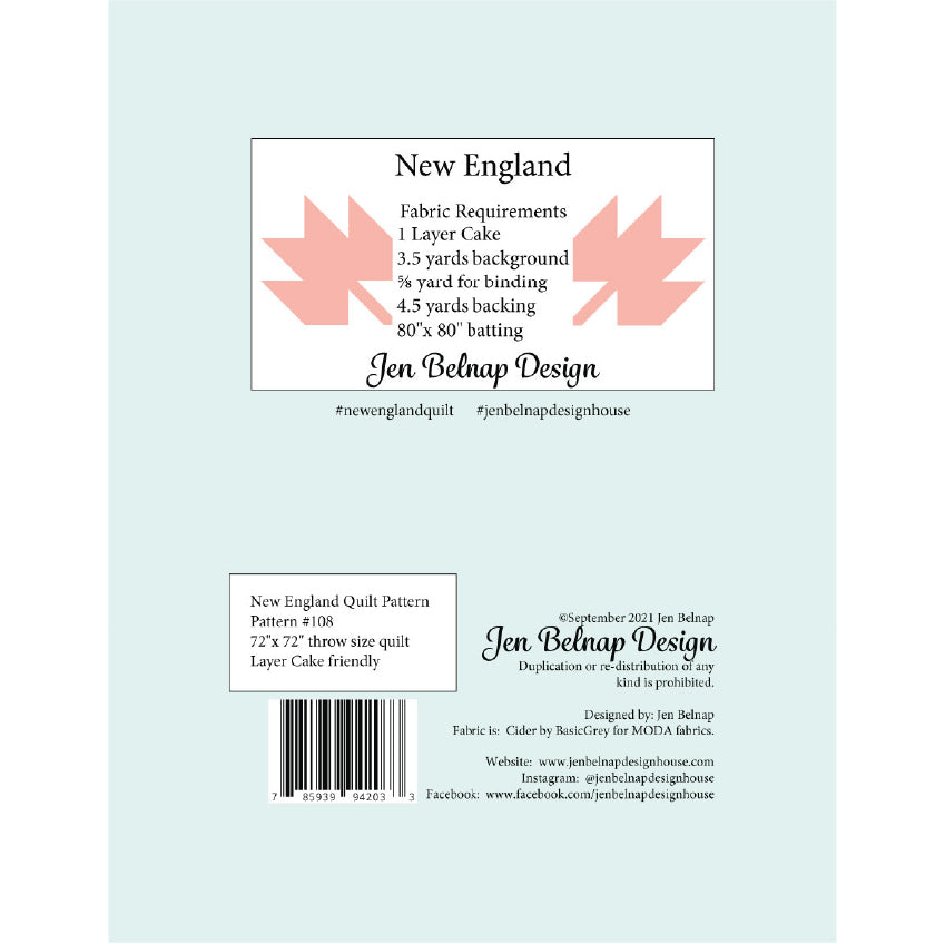 New England Quilt Pattern by Jen Belnap back